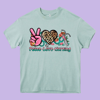 Peace Love Nursing Heavy Core Tee Designed By Nancycooperartshop