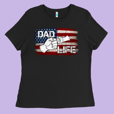 Dad Life With American Flag Ladies Tee Designed By Jasminsmagicworld