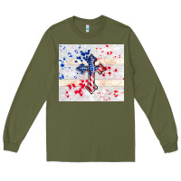 Army Green 4th of july flag cross Long Sleeve Tee - TumblerDesignByShophia