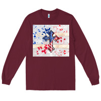 Burgundy 4th of july flag cross Long Sleeve Tee - TumblerDesignByShophia