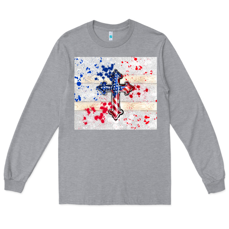4th Of July Flag Cross Long Sleeve Tee by TumblerDesignByShophia | Teevron