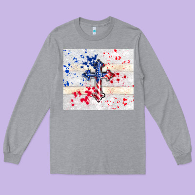 4th Of July Flag Cross Long Sleeve Tee Designed By Tumblerdesignbyshophia