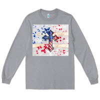 Heather Grey 4th of july flag cross Long Sleeve Tee - TumblerDesignByShophia