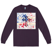 Plum 4th of july flag cross Long Sleeve Tee - TumblerDesignByShophia