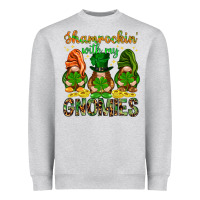 Heather Grey Shamrockin' with my gnomies St. Patricks day Heavyweight Sweatshirt - HowdyJamesFarm