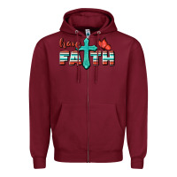 Burgundy Have Faith Zipper Hoodie - BundleAndBundleShop