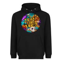 Black Trick Or Treat Hallowen Round Heavyweight Hoodie - LillyAllenDesigns