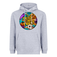 Heather Grey Trick Or Treat Hallowen Round Heavyweight Hoodie - LillyAllenDesigns