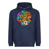 Navy Trick Or Treat Hallowen Round Heavyweight Hoodie - LillyAllenDesigns
