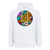 White Trick Or Treat Hallowen Round Heavyweight Hoodie - LillyAllenDesigns