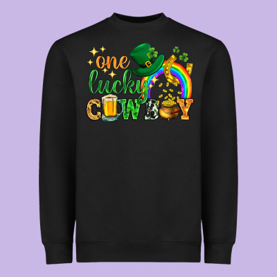 One Lucky Cowboy St. Patricks Day Heavyweight Sweatshirt Designed By Howdyjamesfarm