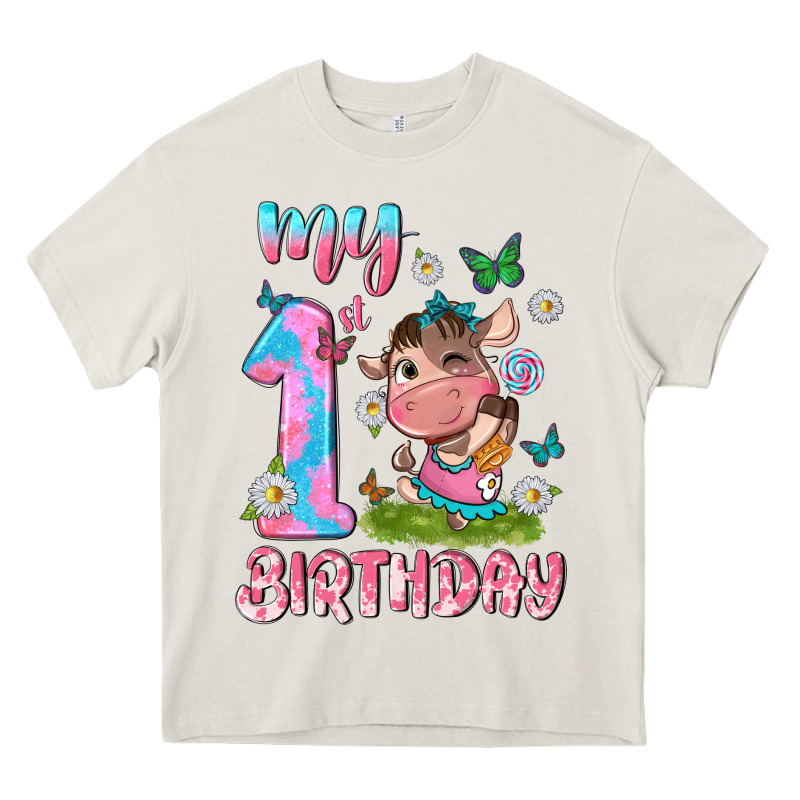 My 1 St Birthday With Little Cute Cow Heavy Core Tee by NancyCooperArtShop | Teevron