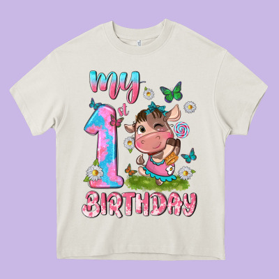 My 1 St Birthday With Little Cute Cow Heavy Core Tee Designed By Nancycooperartshop