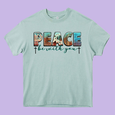 Peace Be With You Cross Heavy Core Tee Designed By Nancycooperartshop