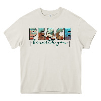 Cream peace be with you cross Heavy Core Tee - NancyCooperArtShop