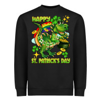 Black Happy St. Patrick's Day T-rex Heavyweight Sweatshirt - CowGirlArtShop