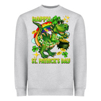 Heather Grey Happy St. Patrick's Day T-rex Heavyweight Sweatshirt - CowGirlArtShop