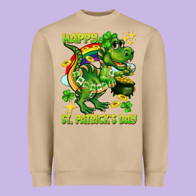 Happy St. Patrick's Day T-rex Heavyweight Sweatshirt Designed By Cowgirlartshop