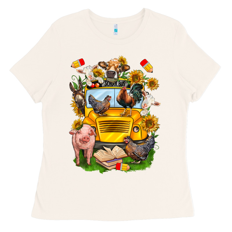 Farm Animals With School Bus Ladies Tee by NancyCooperArtShop | Teevron