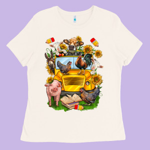 Farm Animals With School Bus Ladies Tee Designed By Nancycooperartshop