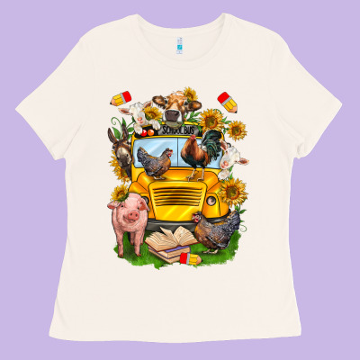 Farm Animals With School Bus Ladies Tee Designed By Nancycooperartshop