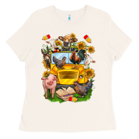 Bone farm animals with school bus Ladies Tee - NancyCooperArtShop