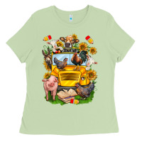 Matcha farm animals with school bus Ladies Tee - NancyCooperArtShop