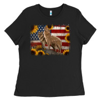 Black American Wolves with Sunflower Background Png Ladies Tee - Jasminsmagicworld