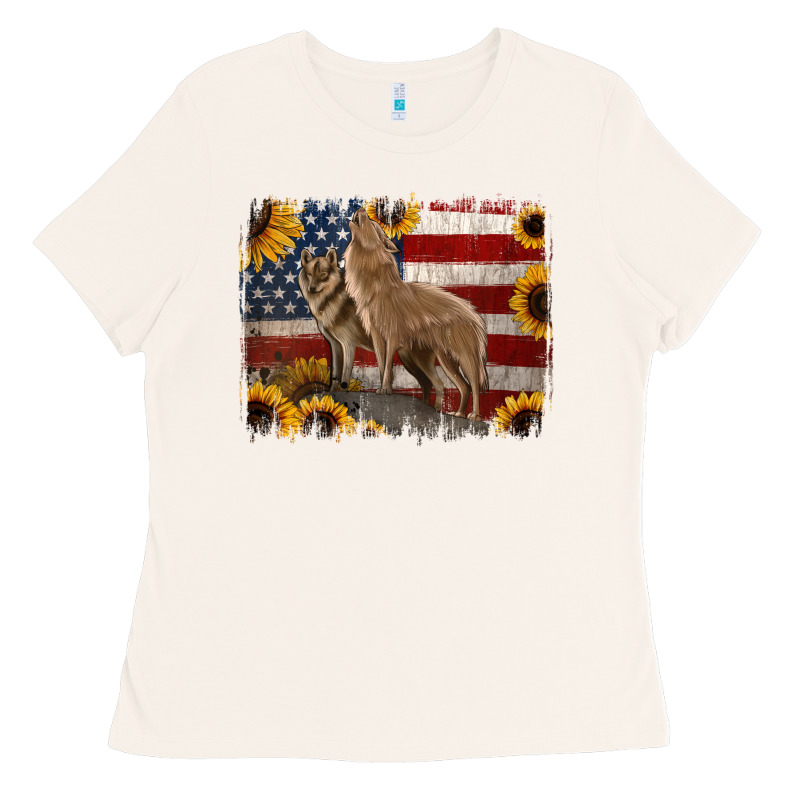 American Wolves With Sunflower Background Png Ladies Tee by Jasminsmagicworld | Teevron