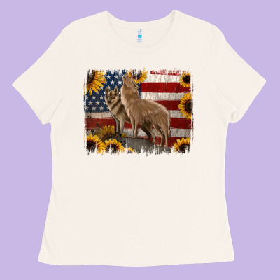 American Wolves With Sunflower Background Png Ladies Tee Designed By Jasminsmagicworld