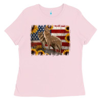 Bubblegum Pink American Wolves with Sunflower Background Png Ladies Tee - Jasminsmagicworld
