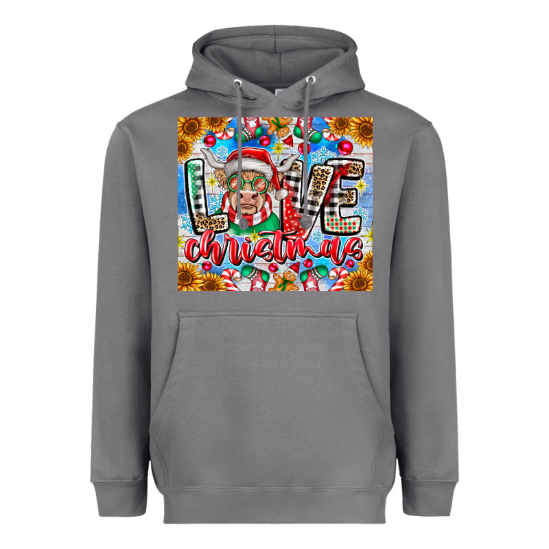 Love Christmas Highland Cow Heavyweight Hoodie by CowhideDigitalArt | Teevron