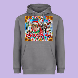 Love Christmas Highland Cow Heavyweight Hoodie Designed By Cowhidedigitalart