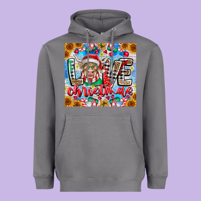 Love Christmas Highland Cow Heavyweight Hoodie Designed By Cowhidedigitalart
