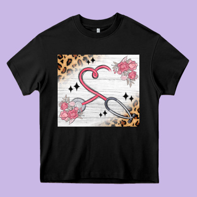 Customized Leopard Floral Nurse Heavy Core Tee Designed By Maliassmallbusiness