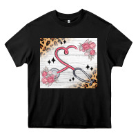 Black customized leopard floral nurse Heavy Core Tee - MaliasSmallBusiness