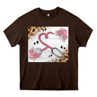 Chocolate Brown customized leopard floral nurse Heavy Core Tee - MaliasSmallBusiness