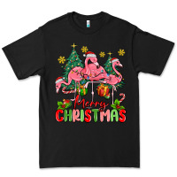 Black merry christmas flamingos Premium Tee - MaliasSmallBusiness