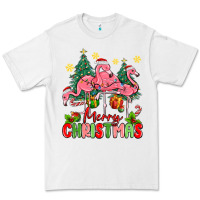White merry christmas flamingos Premium Tee - MaliasSmallBusiness