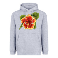Heather Grey Hawaiian Hibiscus Flower Illustrations Heavyweight Hoodie - LillyAllenDesigns