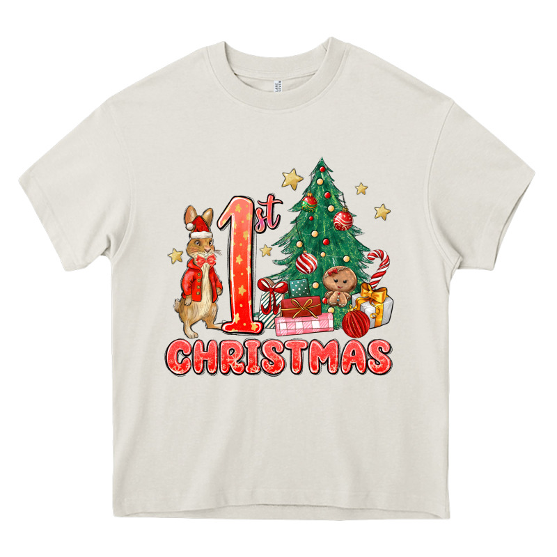 Red Christmas Bunny 1st Christmas Heavy Core Tee by MaliasSmallBusiness | Teevron