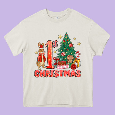 Red Christmas Bunny 1st Christmas Heavy Core Tee Designed By Maliassmallbusiness