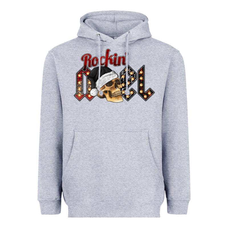 Rockin Noel Skull Heavyweight Hoodie by CowhideDigitalArt | Teevron