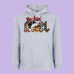 Rockin Noel Skull Heavyweight Hoodie Designed By Cowhidedigitalart