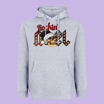 Rockin Noel Skull Heavyweight Hoodie Designed By Cowhidedigitalart