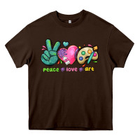 Chocolate Brown peace love art Heavy Core Tee - NancyCooperArtShop