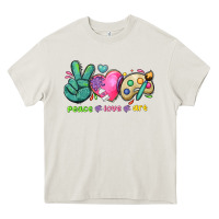 Cream peace love art Heavy Core Tee - NancyCooperArtShop