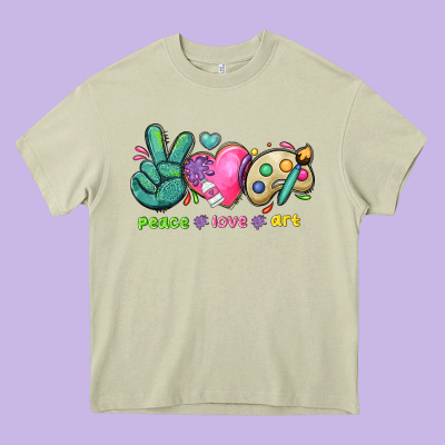 Peace Love Art Heavy Core Tee Designed By Nancycooperartshop