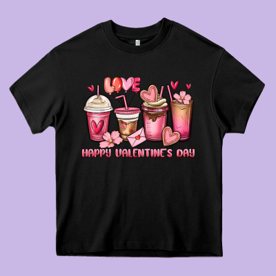 Happy Valentine's Day Coffee Cups Heavy Core Tee Designed By Maliassmallbusiness