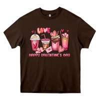 Chocolate Brown happy valentine's day coffee cups Heavy Core Tee - MaliasSmallBusiness